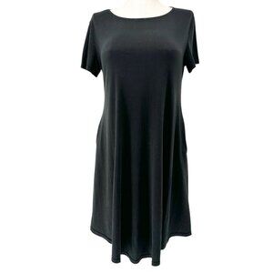 Womens Casual Dress XL A-Line Black SS Pockets Cotton Blend Soft Lightweight